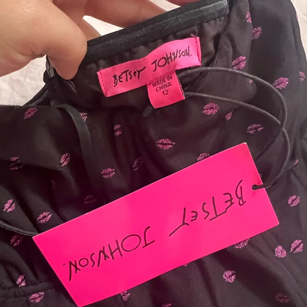 Betsey Johnson Black and Pink Lipstick Kisses Dress - Picture 2 of 5